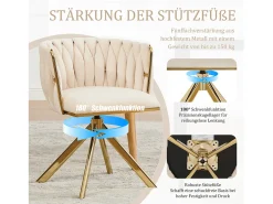 Juego de 2 sillas giratorias beige - silla con respaldo en forma de concha y patas de metal dorado - estilo contemporáneo