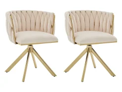 Juego de 2 sillas giratorias beige - silla con respaldo en forma de concha y patas de metal dorado - estilo contemporáneo