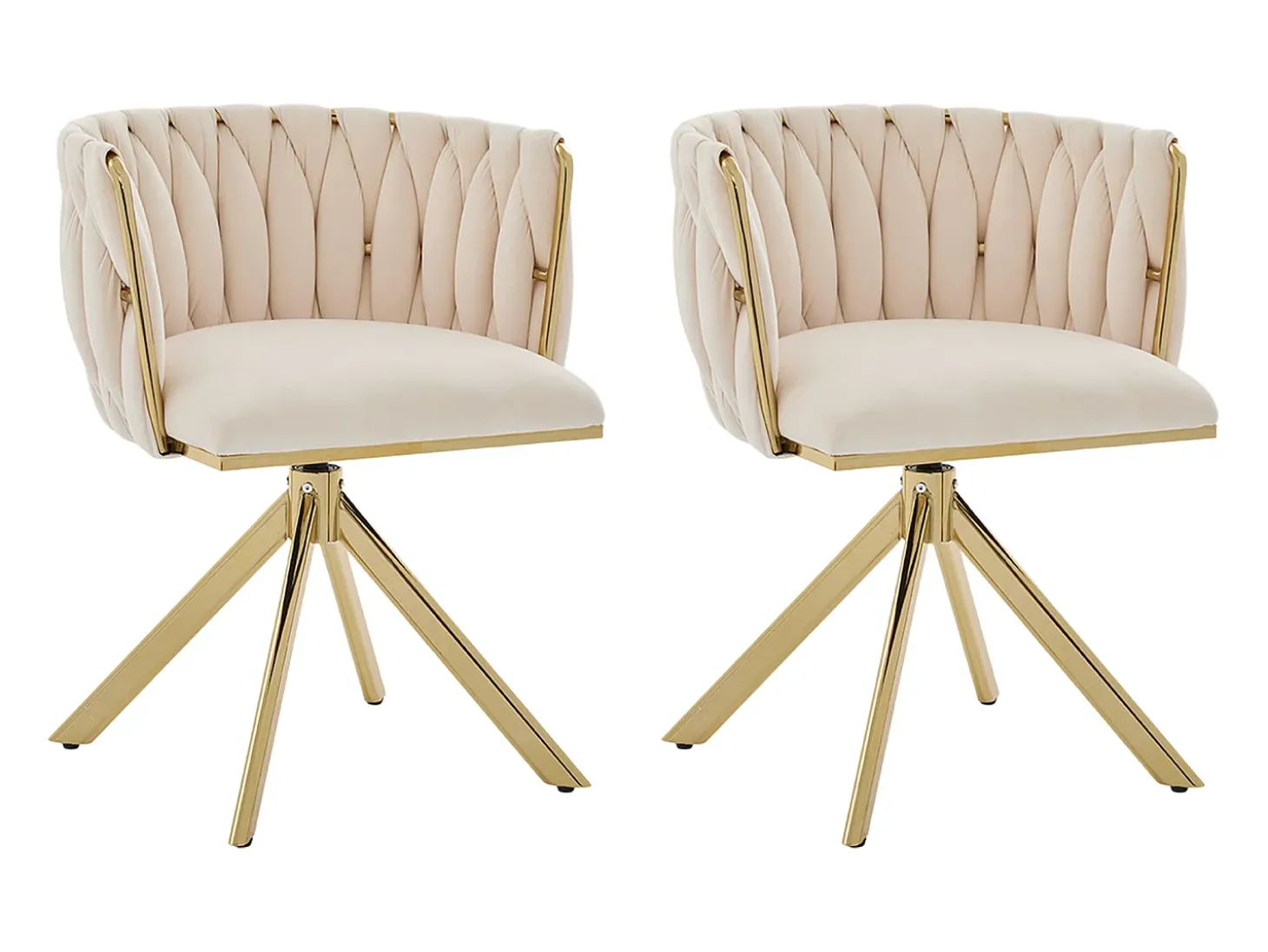 Juego de 2 sillas giratorias beige - silla con respaldo en forma de concha y patas de metal dorado - estilo contemporáneo