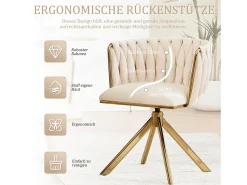 Juego de 2 sillas giratorias beige - silla con respaldo en forma de concha y patas de metal dorado - estilo contemporáneo