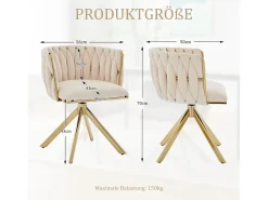 Juego de 2 sillas giratorias beige - silla con respaldo en forma de concha y patas de metal dorado - estilo contemporáneo