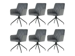 Juego de 6 sillas giratorias de terciopelo 360° - 85 x 60 x 46 cm - Sillón tapizado con 4 patas de metal - Negro