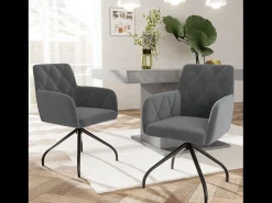 Juego de 6 sillas giratorias de terciopelo 360° - 85 x 60 x 46 cm - Sillón tapizado con 4 patas de metal - Negro