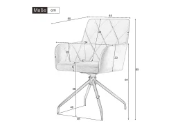 Juego de 6 sillas giratorias de terciopelo 360° - 85 x 60 x 46 cm - Sillón tapizado con 4 patas de metal - Negro