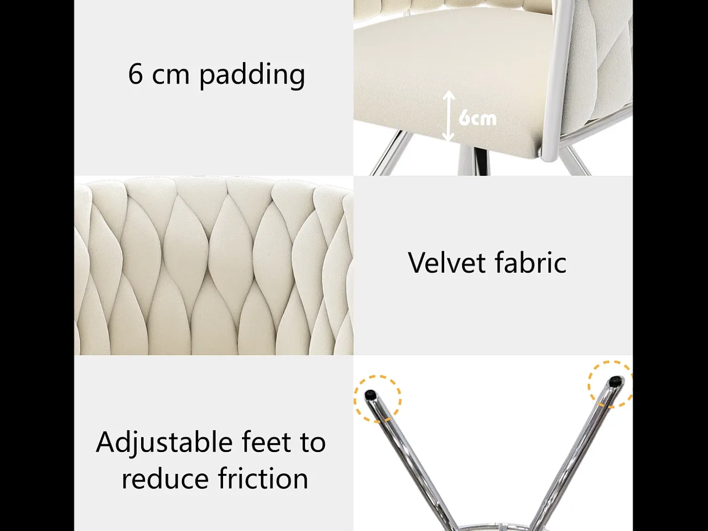 Juego de 4 sillas giratorias de terciopelo con reposabrazos - patas de metal plateado - Beige