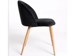 Juego de 2 sillas Kazon - Elegantes patas de metal efecto terciopelo y madera clara-Color Negro
