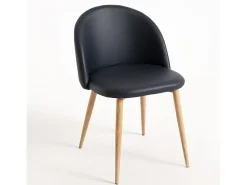 Juego de 2 sillas Kazon - Elegante piel sintética y patas de metal efecto madera clara-Color Negro