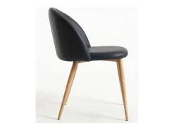 Juego de 2 sillas Kazon - Elegante piel sintética y patas de metal efecto madera clara-Color Negro