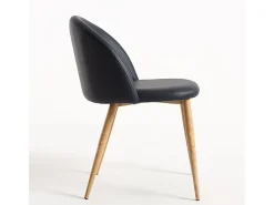 Juego de 2 sillas Kazon - Elegante piel sintética y patas de metal efecto madera clara-Color Negro