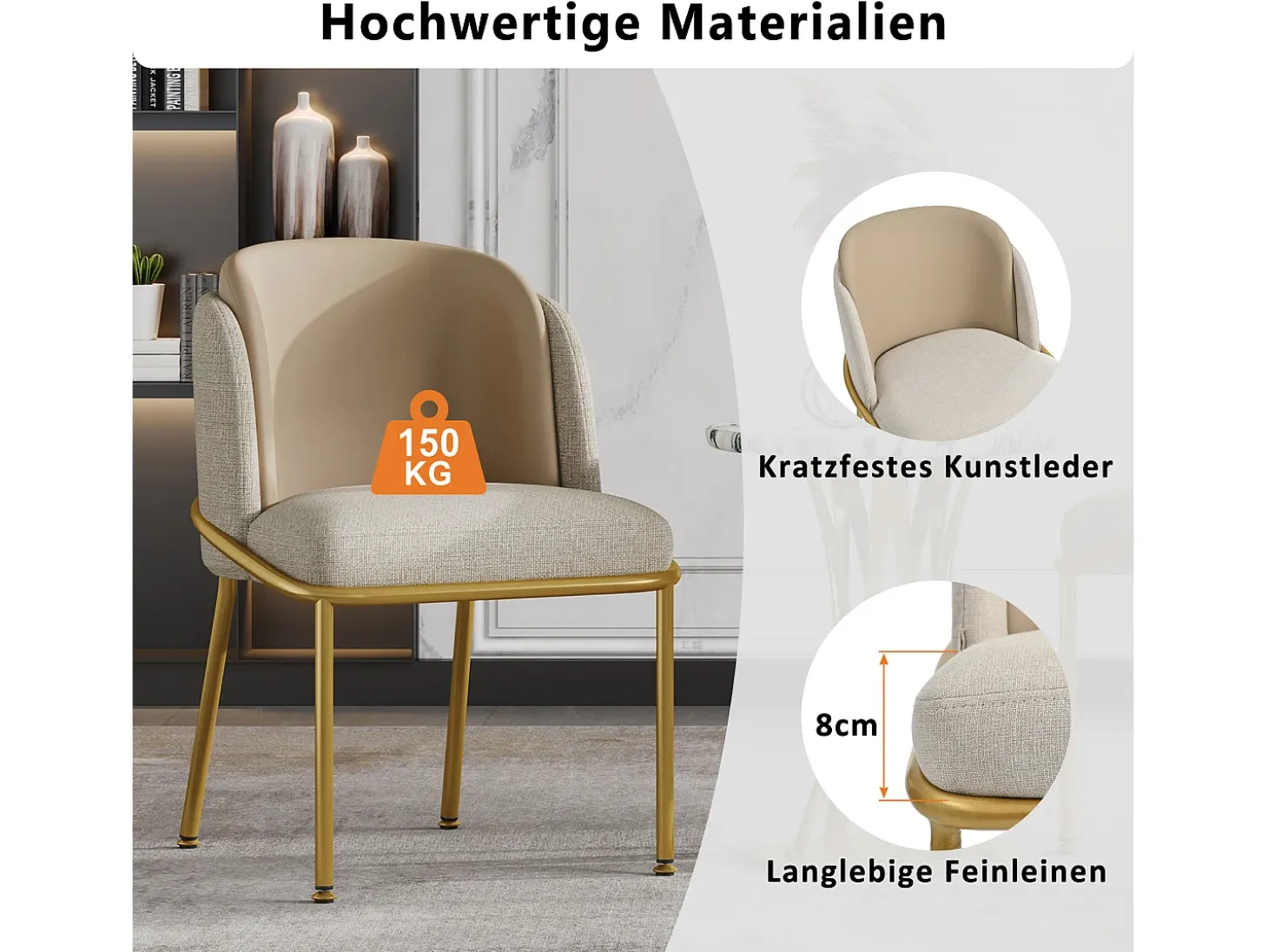 Juego de 2 sillas modernas, con pata inclinada y pies ajustables, beige + caqui