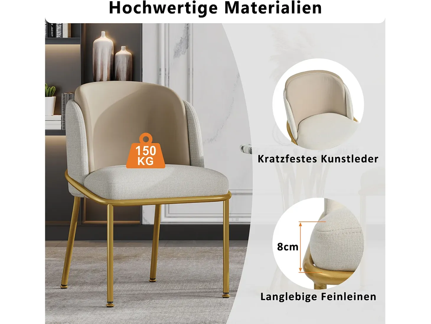 Juego de 2 sillas modernas, con pata inclinada y pies ajustables, beige