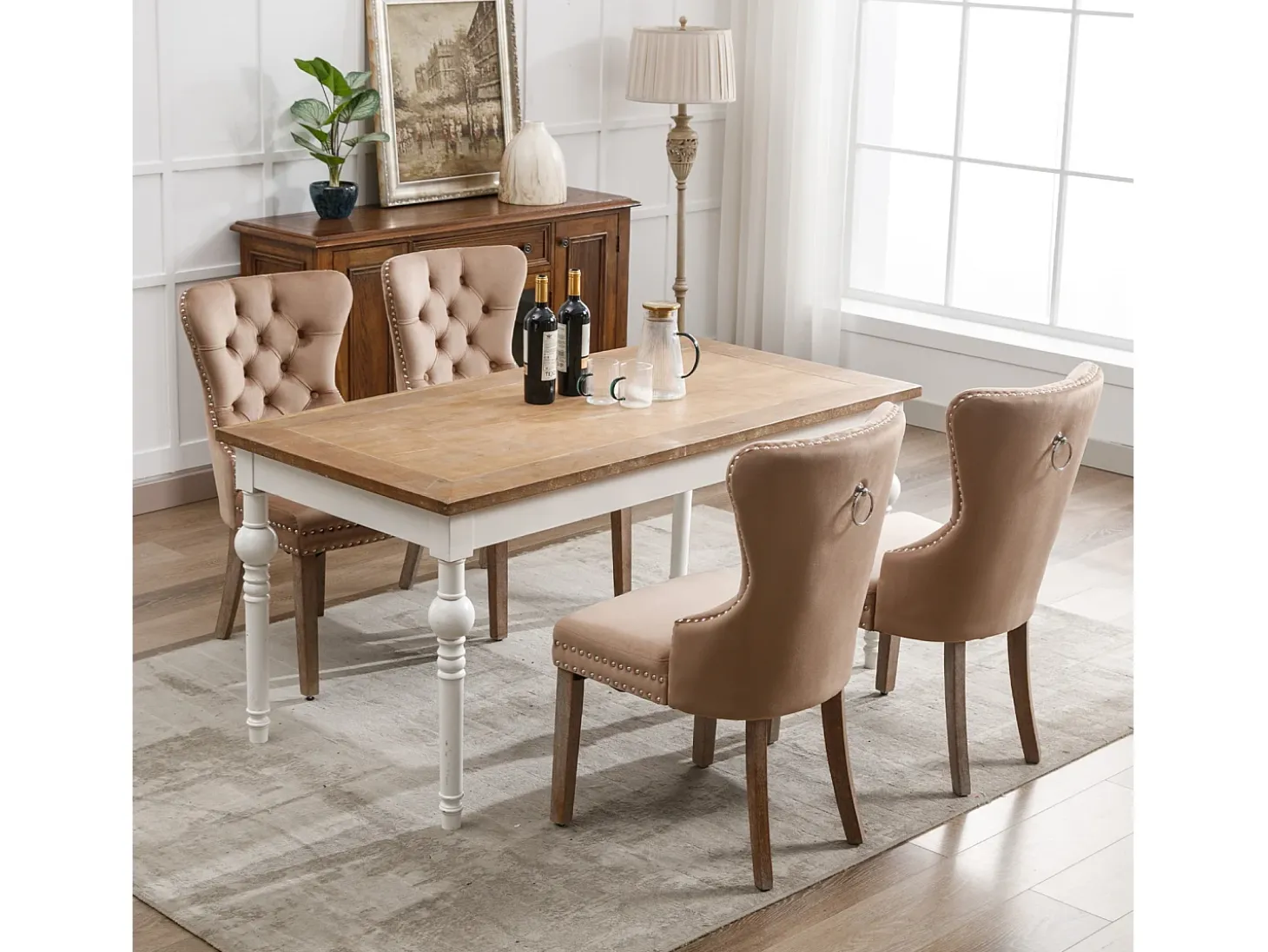 Juego de 4 Sillas para Comedor, Cocina y Sala Silla Tapizada Patas de Madera Maciza - 53,5x64x95cm Marrón