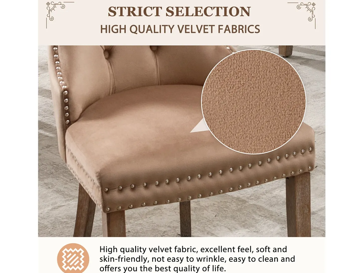 Juego de 4 Sillas para Comedor, Cocina y Sala Silla Tapizada Patas de Madera Maciza - 53,5x64x95cm Marrón