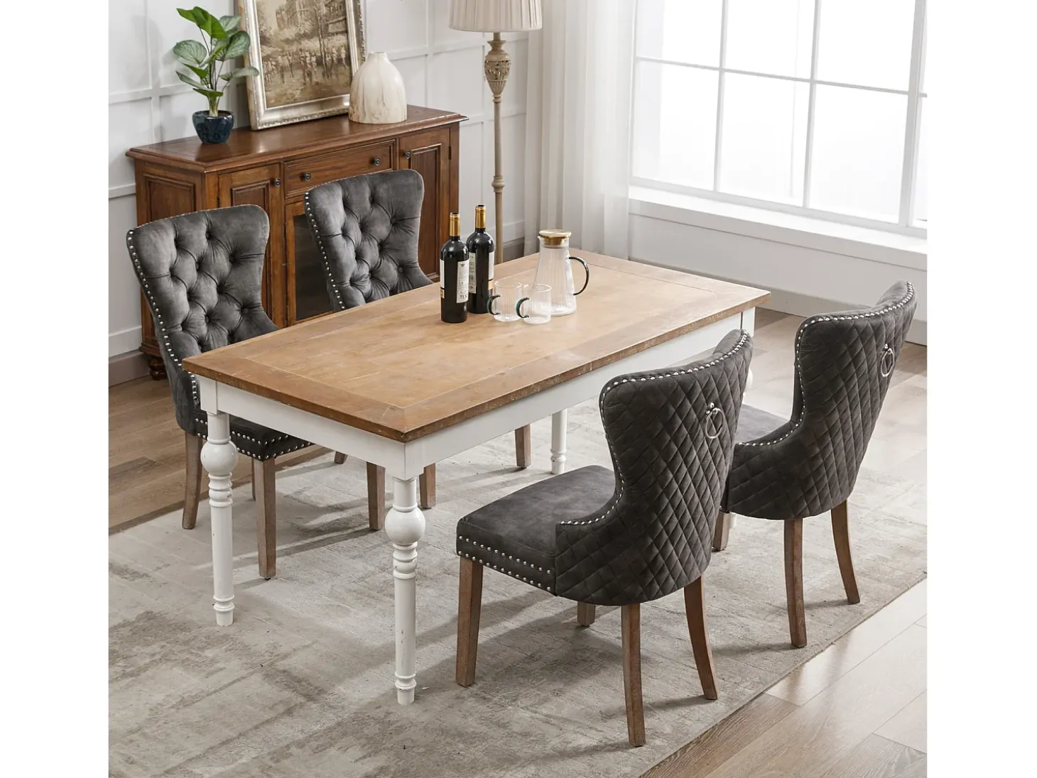 Juego de 4 Sillas para Comedor, Cocina y Sala Silla Tapizada Patas de Madera Maciza - 53,5x64x95cm Gris