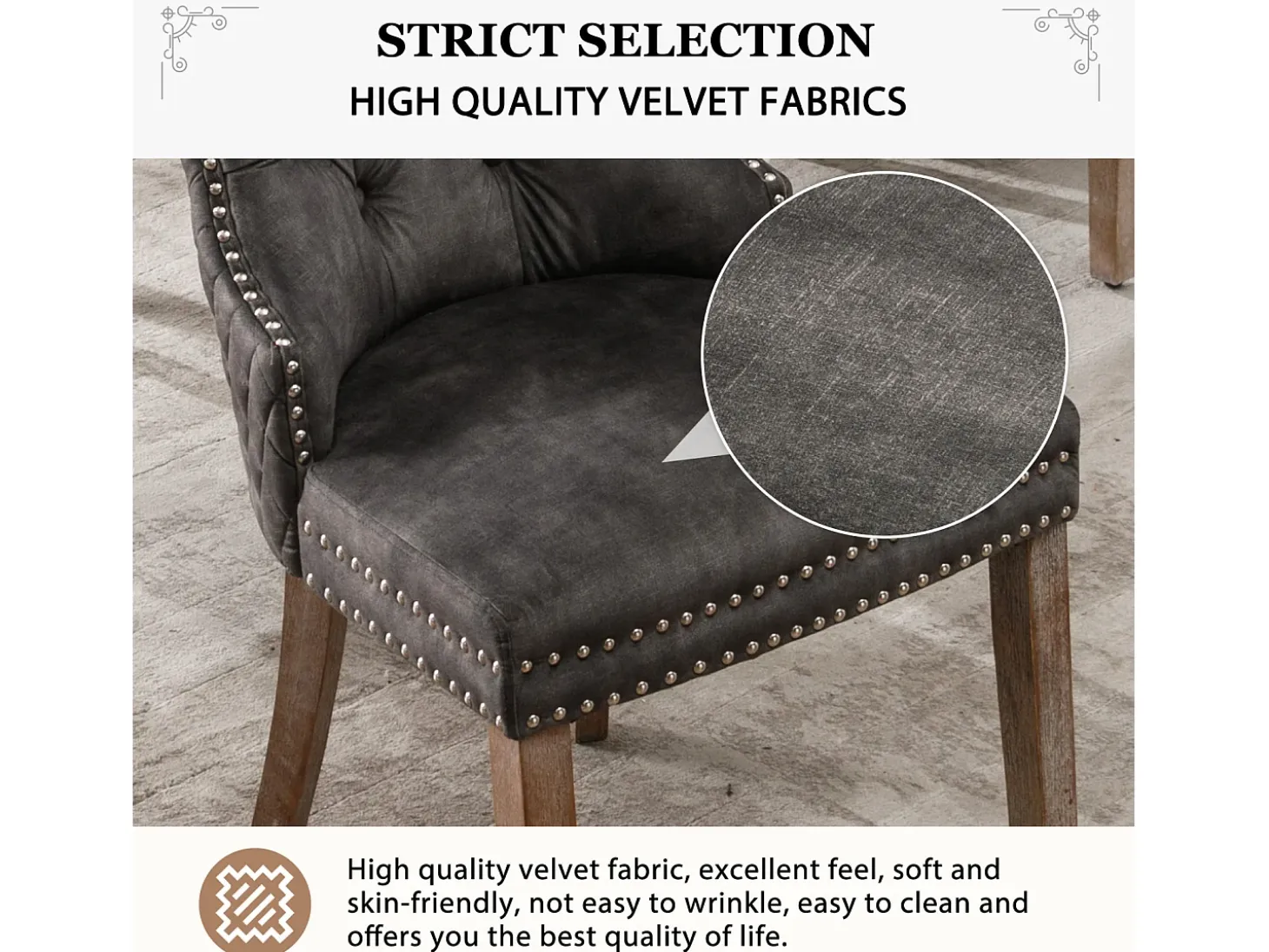Juego de 4 Sillas para Comedor, Cocina y Sala Silla Tapizada Patas de Madera Maciza - 53,5x64x95cm Gris