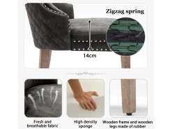 Juego de 2 Sillas para Comedor, Cocina y Salón Silla Tapizada Patas Madera Maciza - 53,5x64x95cm Gris
