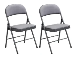 Juego de 2 sillas plegables de terciopelo y metal - Gris - ORTENSIA