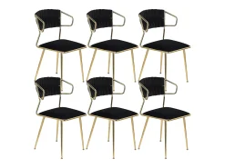 Juego de 2 sillas, respaldo redondo, patas de silla chapadas en oro, color negro, terciopelo.