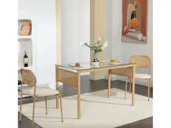 Juego de 2 sillas, silla de comedor de ratán, silla de comedor decorativa, color madera