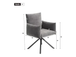 Juego de 4 sillones acolchados - Rotación 360° - con 4 patas metálicas - Terciopelo - Gris
