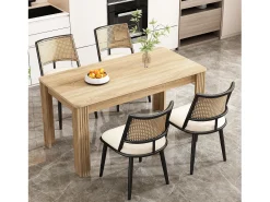 Juego de 4 sillones de ratán con asiento acolchado de PU, color negro