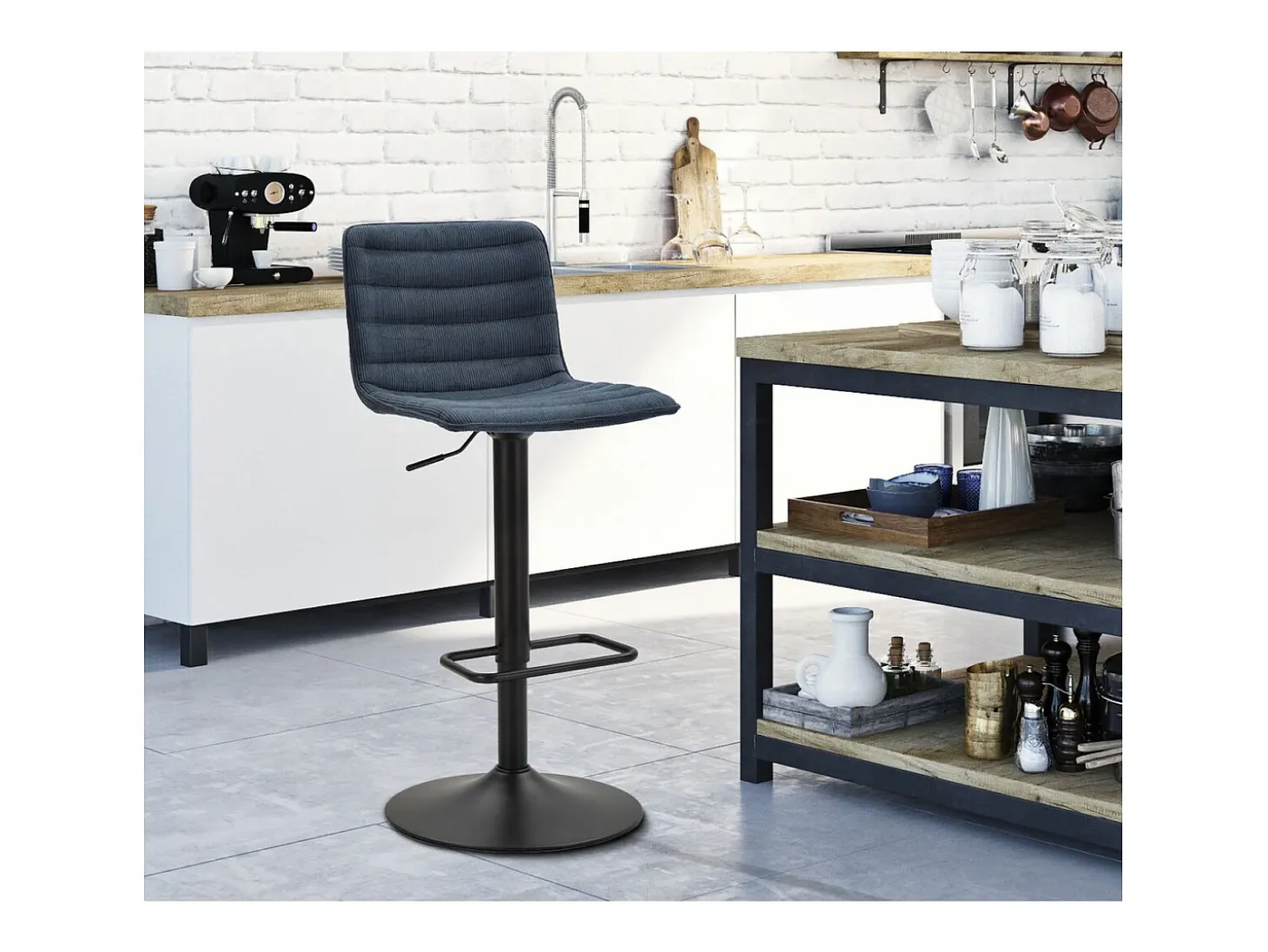 Juego de 2 Taburetes Altos VKH445, Negro, 43x49,5x85,5 cm, Kendra Home