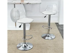 Juego de 2 taburetes de bar con respaldo transparente - Altura ajustable - Patas de metal plateado