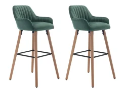 Juego de 2 taburetes de bar de terciopelo y metal efecto madera de haya - Verde oscuro - ELEANA