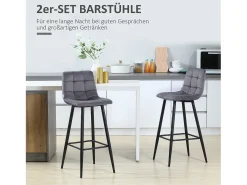 Juego de 2 taburetes de bar modernos, tapizado de terciopelo, patas de acero, pies antideslizantes, hasta 120 kg, 105 cm de alto, color gris