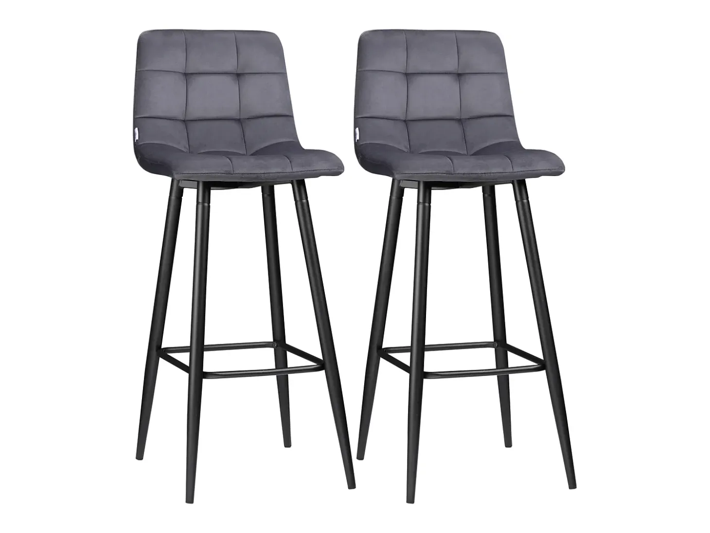Juego de 2 taburetes de bar modernos, tapizado de terciopelo, patas de acero, pies antideslizantes, hasta 120 kg, 105 cm de alto, color gris