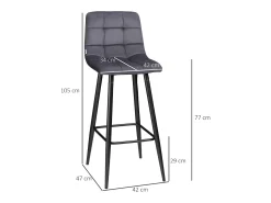 Juego de 2 taburetes de bar modernos, tapizado de terciopelo, patas de acero, pies antideslizantes, hasta 120 kg, 105 cm de alto, color gris