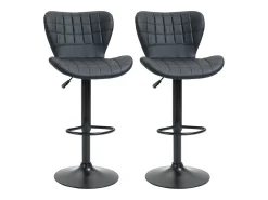 Juego de 2 taburetes de bar, diseño retro, altura regulable, giratorio 360°, cuero negro