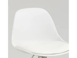 Juego de 2 taburetes de bar giratorios en piel sintética blanca, altura regulable, patas de metal plateado.