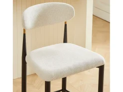 Juego de 2 taburetes de bar de tela beige - Estructura de metal negro y marrón