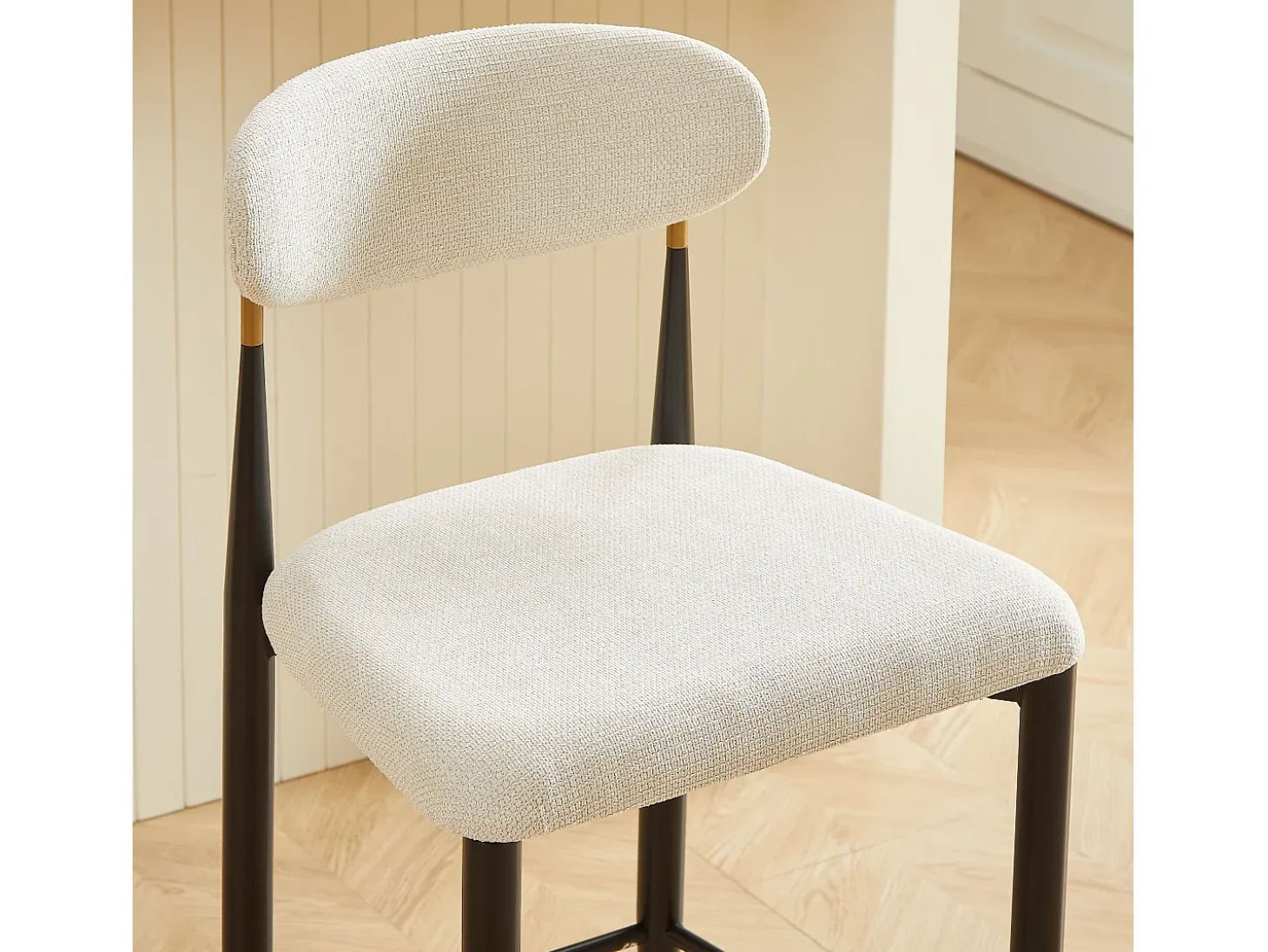 Juego de 2 taburetes de bar de tela beige - Estructura de metal negro y marrón