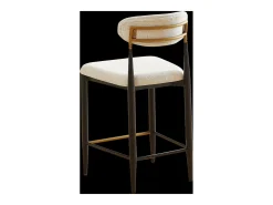 Juego de 2 taburetes de bar de tela beige - Estructura de metal negro y marrón