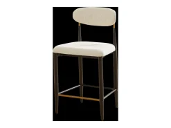 Juego de 2 taburetes de bar de tela beige - Estructura de metal negro y marrón