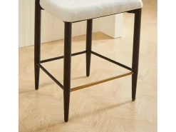 Juego de 2 taburetes de bar de tela beige - Estructura de metal negro y marrón