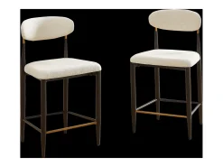 Juego de 2 taburetes de bar de tela beige - Estructura de metal negro y marrón