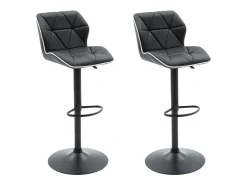 Juego de 2 taburetes de bar de piel sintética y acero - Altura regulable - Negro - CALVIN