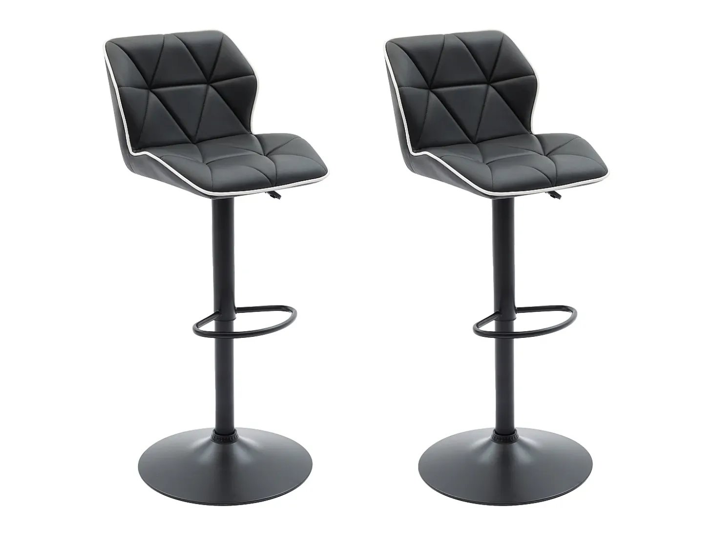 Juego de 2 taburetes de bar de piel sintética y acero - Altura regulable - Negro - CALVIN
