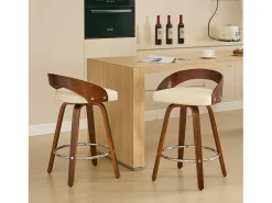 Juego de 2 taburetes de bar, 37x48x77cm, altura regulable, asientos giratorios acolchados, beige, para comedor y salón