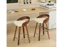 Juego de 2 taburetes de bar, 37x48x77cm, altura regulable, asientos giratorios acolchados, beige, para comedor y salón