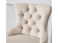Juego de 2 taburetes de bar giratorios en terciopelo - Patas de madera - Beige