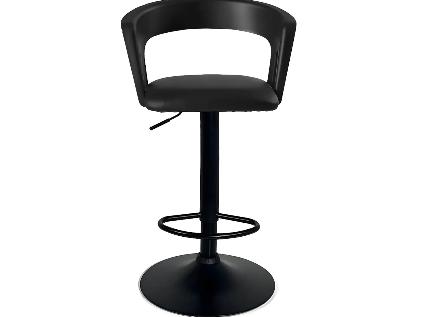 Juego de 2 taburetes de bar negro con respaldo y reposabrazos, cojín de cuero sintético, giratorio, altura ajustable AYO (negro completo)