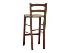 Juego de 2 taburetes de bar de madera con asiento de paja de nogal oscuro, h 67 cm