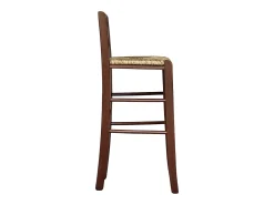 Juego de 2 taburetes de bar de madera con asiento de paja de nogal oscuro, h 67 cm