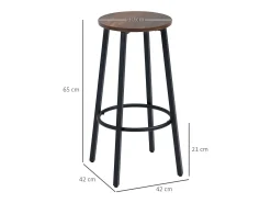 Juego de 2 taburetes de bar, diseño industrial, metal y madera, patas de acero, marrón (42 x 42 x 65 cm)