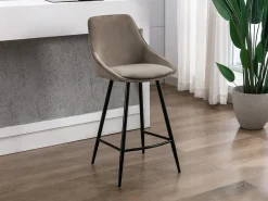Juego de 2 taburetes de bar - Terciopelo - Gris topo - MASURIE