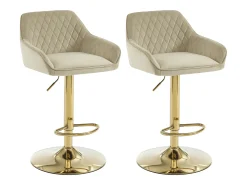 Juego de 2 taburetes de bar en terciopelo y metal dorado - Altura ajustable - Beige - TAVOA